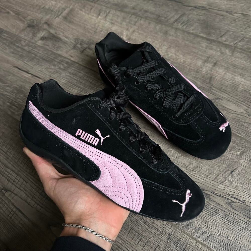 Cute Black Pink Suede Slim Sporty Puma Speedcat Low Top Driving Shoe Sneaker